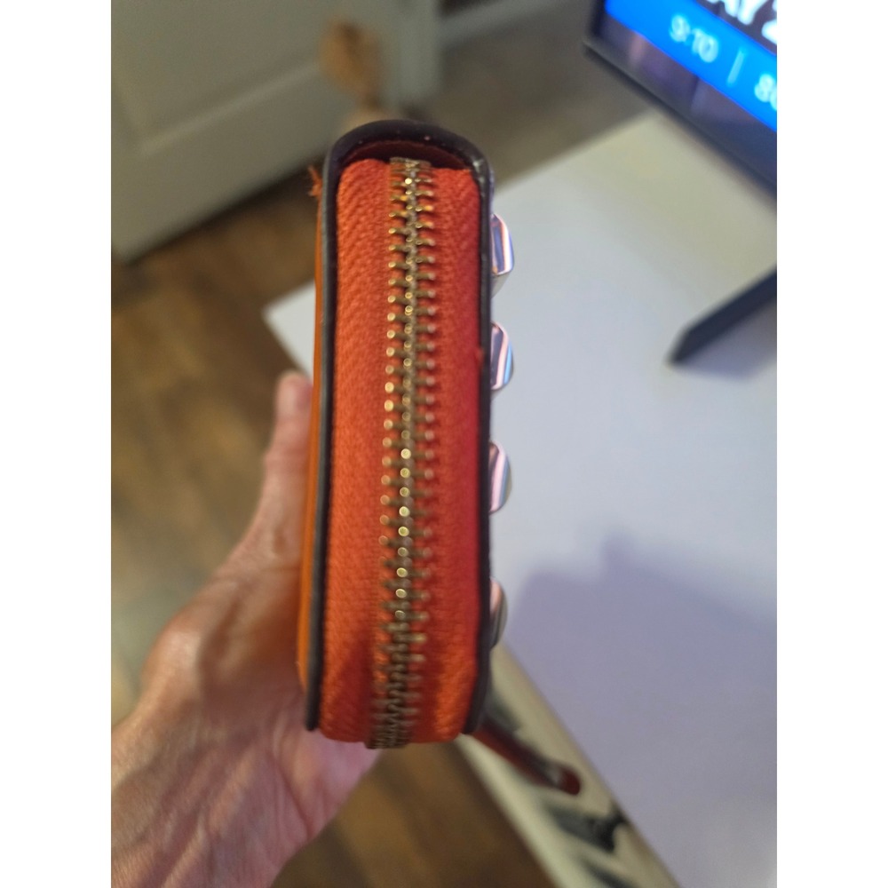 RARE Michael Kors Orange Saffiano Leather Studded Zip Around Wristlet Wallet - Picture 5 of 8